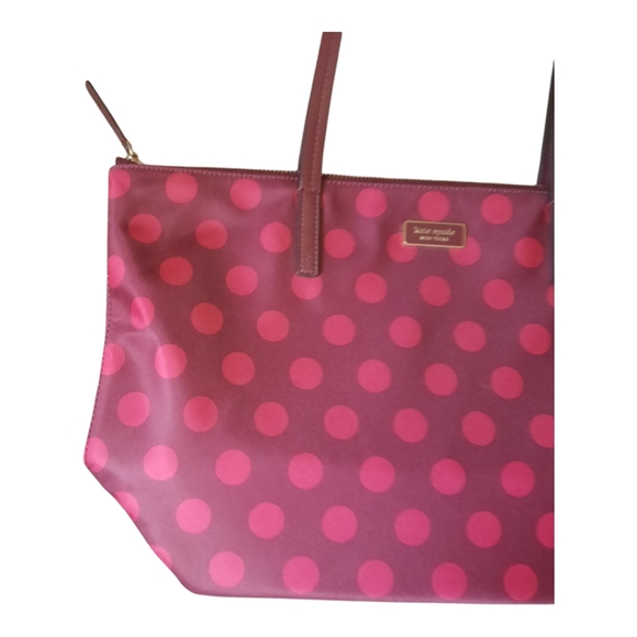 Kate Spade Hayden Blackberry Nylon Leather Polka Dot Top Zip Tote Purse K4871 - Picture 6 of 12